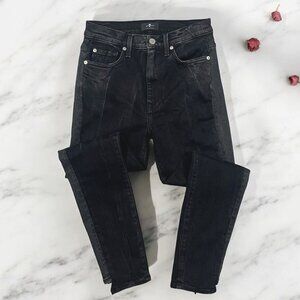 7 For All Mankind Skinny Jeans Size 25 Black Mixed Media Denim Pieced Patchwork